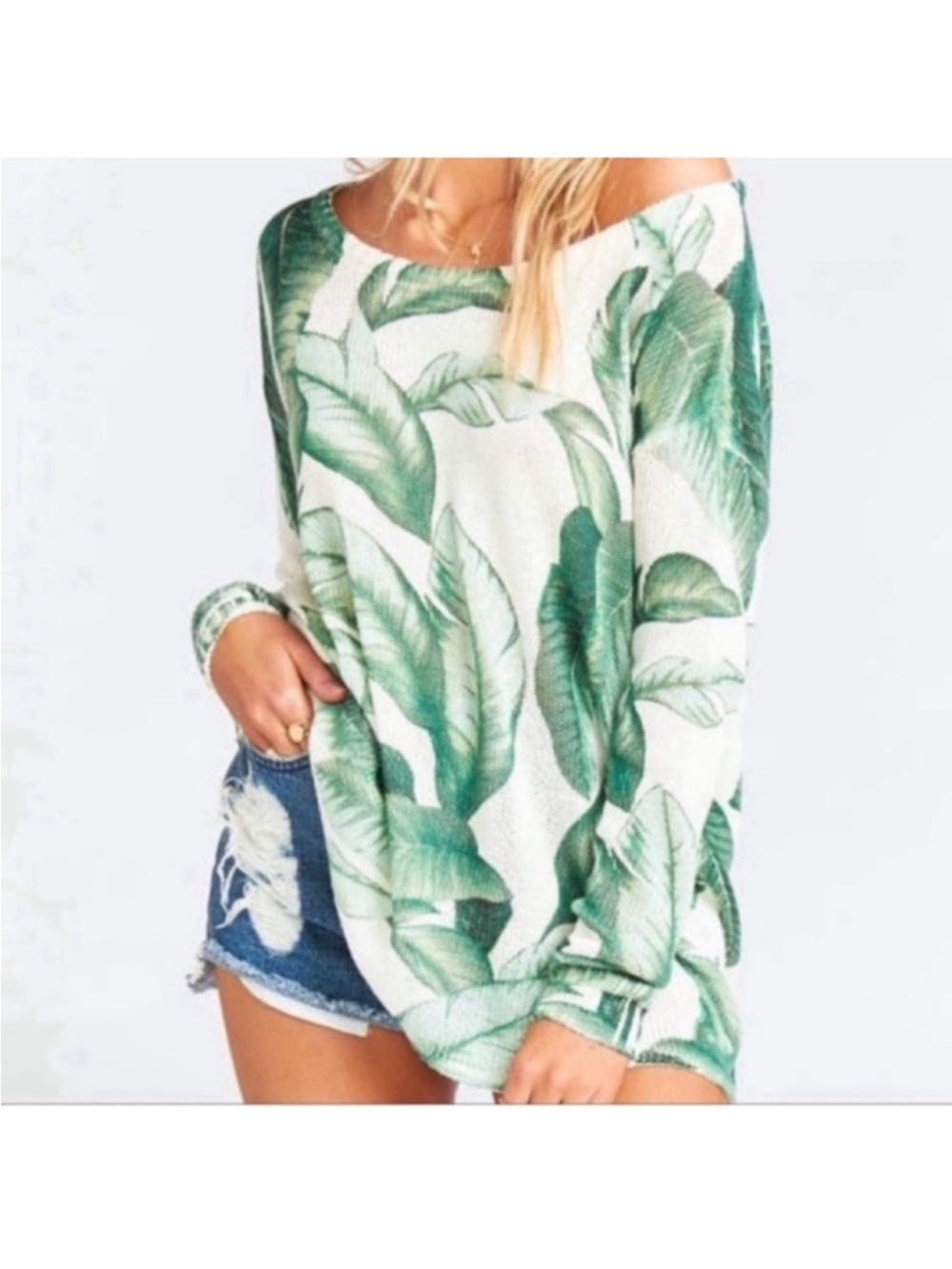 Show me your mumu Ryan Rene Reversible knit oversized Top Sweater Sz S Green